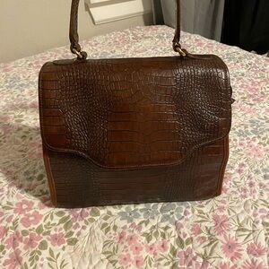 Brahmin Brown Croc-Embossed Satchel